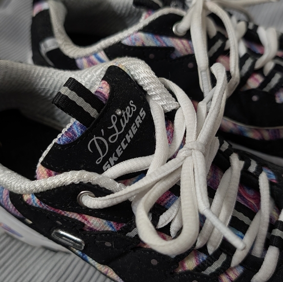 Skechers D’Lites Black Chunky Sneakers Rainbow Y2K Dad Shoes - Picture 8 of 10